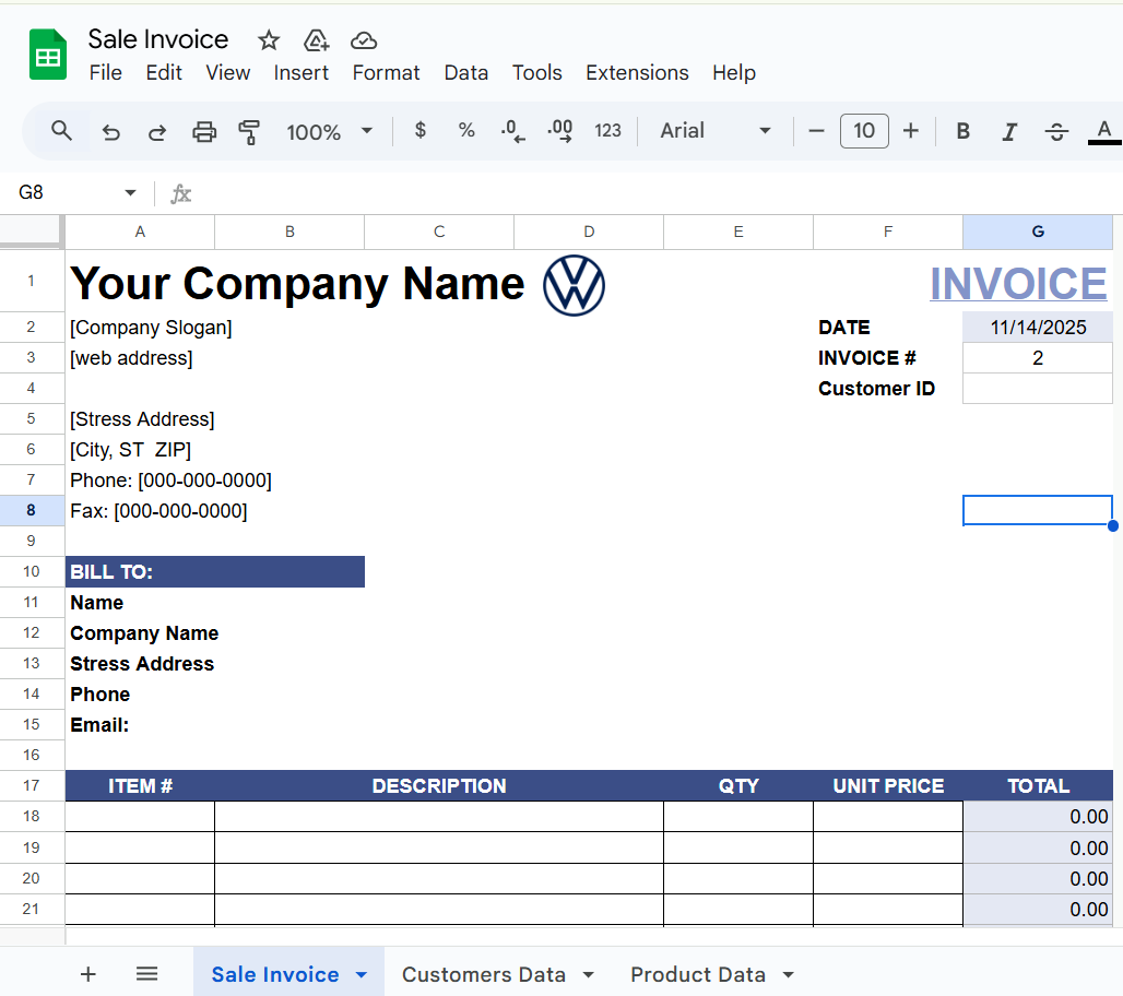 sale invoice template